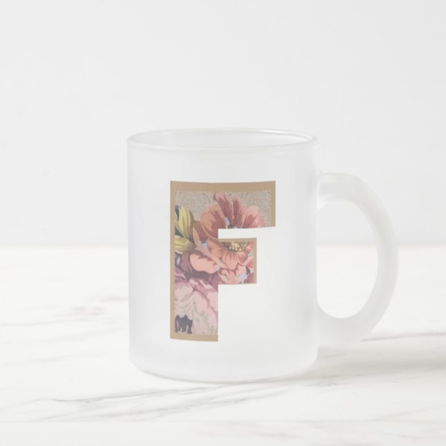 Rustic Floral Initial Letter F Monogram Frosted Glass Coffee Mug (Right)