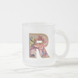 Rustic Floral Initial Letter R Monogram Frosted Glass Coffee Mug