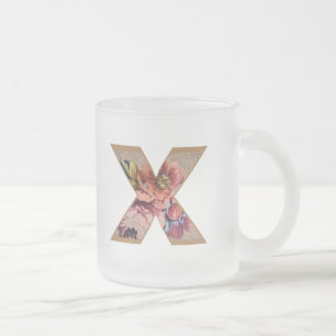 Rustic Floral Initial Letter X Monogram Frosted Glass Coffee Mug