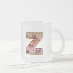 Rustic Floral Initial Letter Z Monogram Frosted Glass Coffee Mug