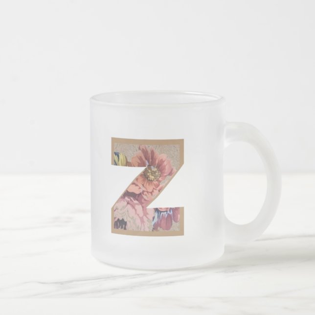 Rustic Floral Initial Letter Z Monogram Frosted Glass Coffee Mug (Right)