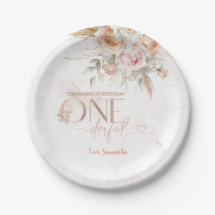 Rustic Floral Isn't She Onederful Birthday Paper Plate