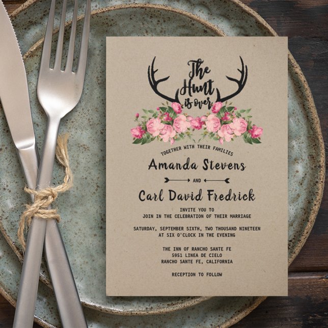 Rustic Floral Kraft Hunt is Over Wedding Invitation (Creator Uploaded)