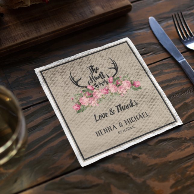 Rustic floral Kraft Hunt is Over Wedding Napkin (Creator Uploaded)