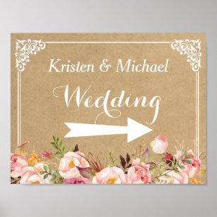 Rustic Floral Kraft Wedding Direction Sign