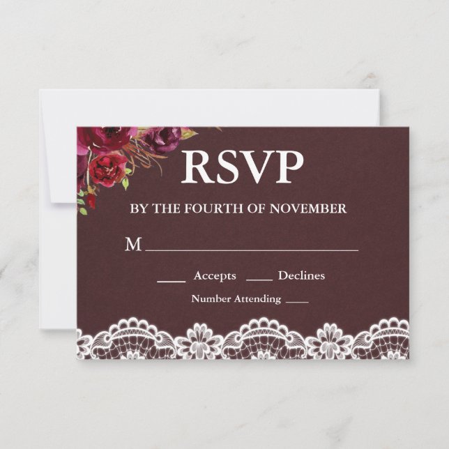 Rustic Floral Lace Wedding RSVP Card (Front)