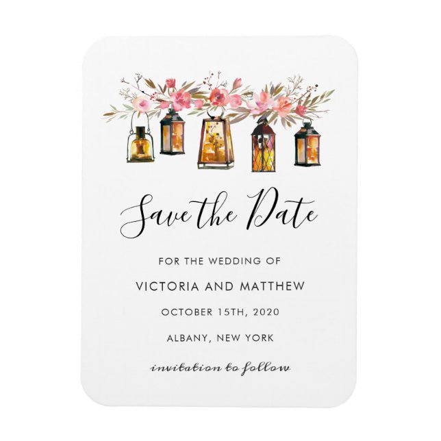 Rustic Floral Lantern Wedding Save the Date Magnet (Vertical)