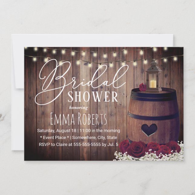 Rustic Floral Lantern Wine Barrel Bridal Shower Invitation (Front)