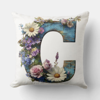 Rustic Floral Letter C Wildflower Cushion