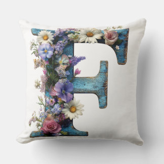 Rustic Floral Letter F Botanical Monogram Cushion