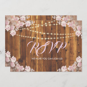 Rustic Floral Light Strings Wood RSVP Reply Card