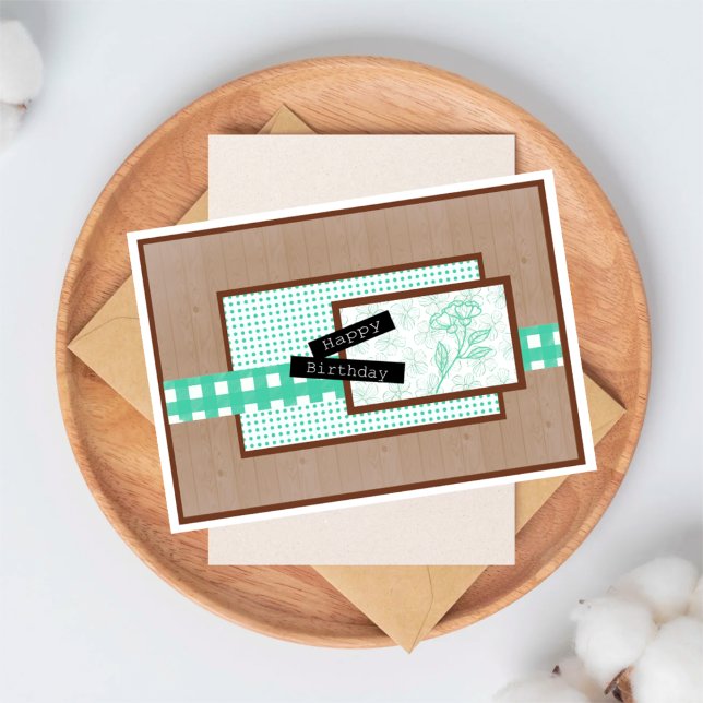 Rustic Floral Light Turquoise Birthday Card (Creator Uploaded)
