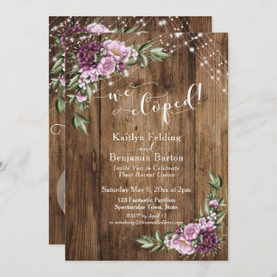 Rustic Floral Lights We Eloped Reception Only Invitation