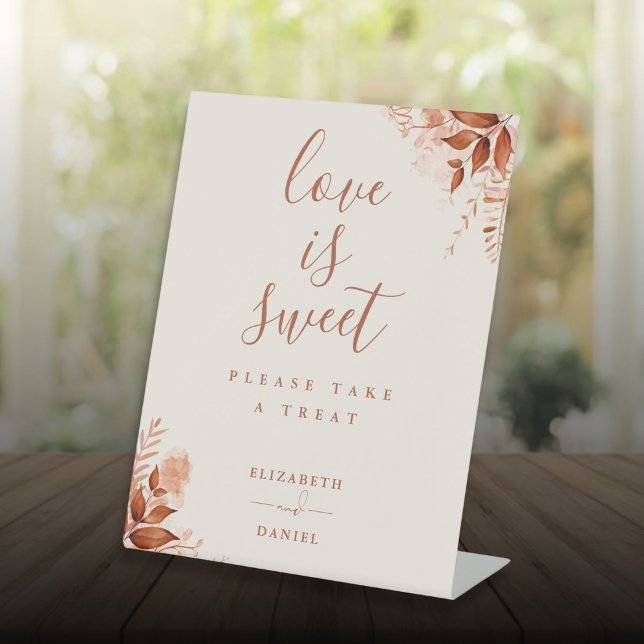 Rustic Floral Love Is Sweet Favour Pedestal Sign (Rustic Floral Love Is Sweet Favor Pedestal Sign)