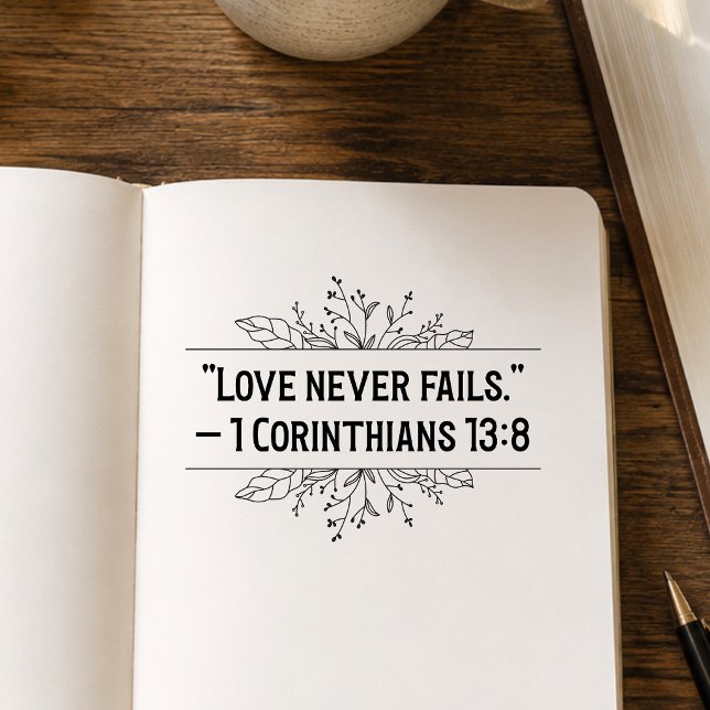 Rustic Floral Love Never Fails Bible Verse Rubber Stamp (Creator Uploaded)