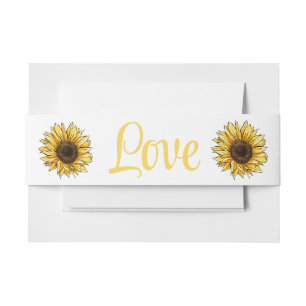 Rustic Floral Love Watercolor Sunflower Wedding Invitation Belly Band