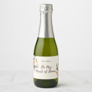 Rustic Floral Maid of Honour Proposal Gift Sparkling Wine Label