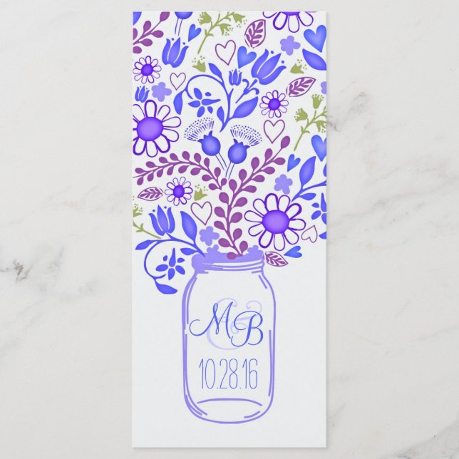 rustic floral mason jar blue wedding programs programme (Front)