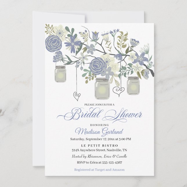 Rustic Floral Mason Jar Bridal Shower Invitation (Front)