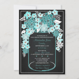 Rustic Floral Mason Jar Chalkboard Bridal Shower 4 Invitation
