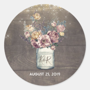 Rustic Floral Mason Jar Gold and Mauve Wedding Classic Round Sticker