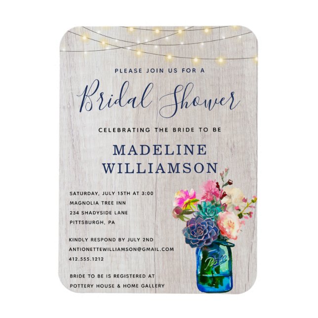 Rustic Floral Mason Jar & Lights Bridal Shower  Magnet (Vertical)