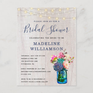 Rustic Floral Mason Jar & Lights Bridal Shower Postcard