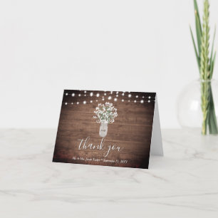Rustic Floral Mason Jar Lights Wedding Thank You Card