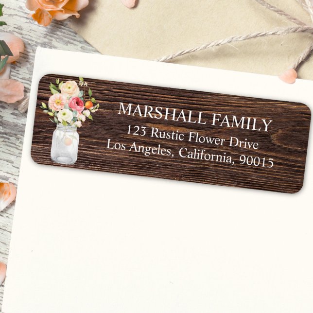 Rustic Floral Mason Jar Rustic Return Address (Creator Uploaded)
