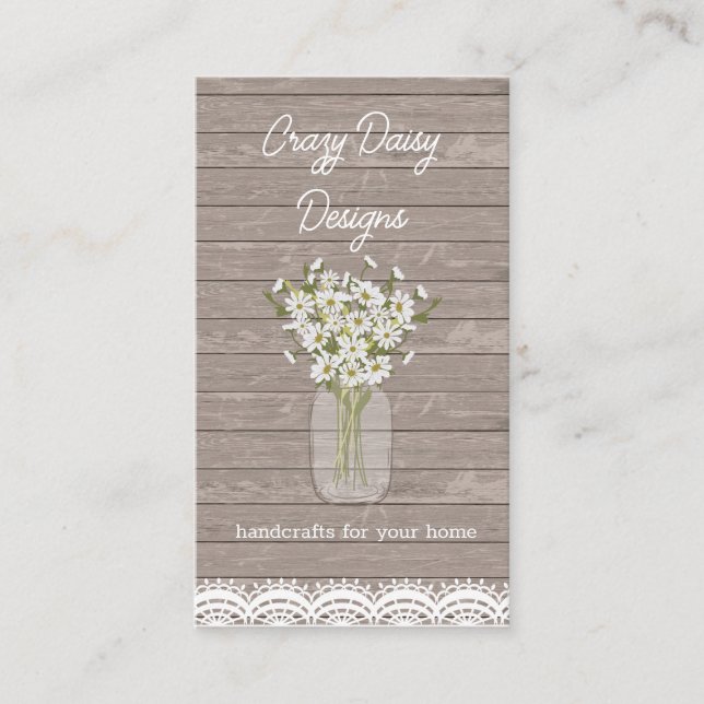 Rustic Floral Mason Jar Wood  Business Card (Front)