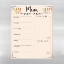 Rustic Floral Meal Planner Magnet Weekly Menu & G