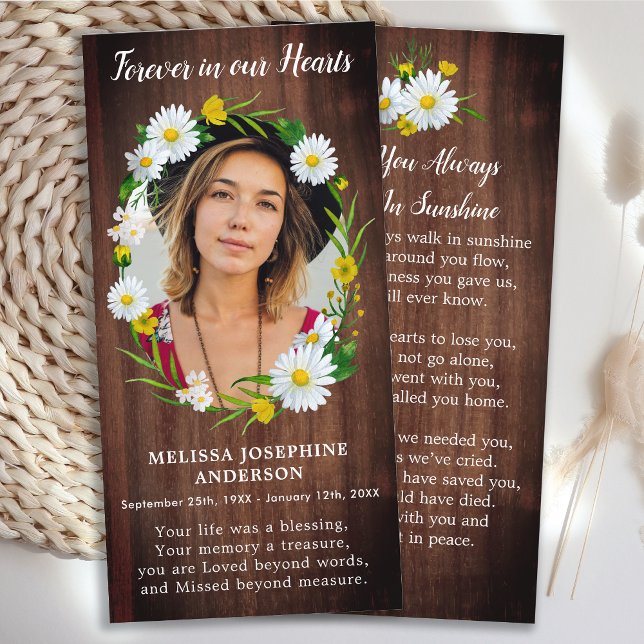 Rustic Floral Memorial Photo Funeral Prayer Card (Creator Uploaded)