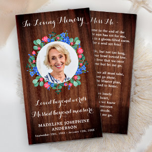 Rustic Floral Memorial Prayer Card Sympathy Photo