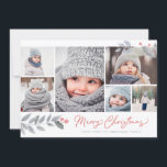 Rustic Floral Merry Christmas Multi-Photo Collage Holiday Card<br><div class="desc">This whimsical and festive 6 photo holiday card features a photo collage,  florals and says Merry Christmas in modern brush script. Comes with a matching pattern on the back.</div>