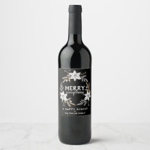 Rustic Floral Merry Everything Christmas Wine Label
