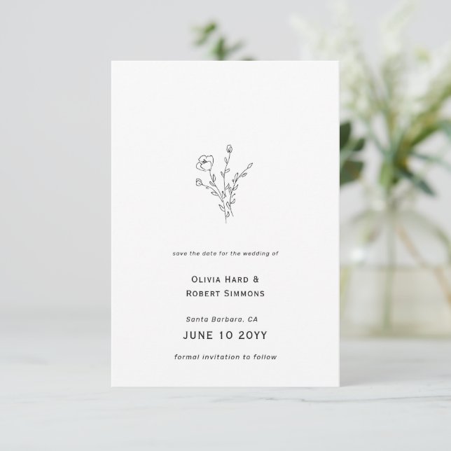 Rustic Floral Minimal Wedding Save The Date (Standing Front)