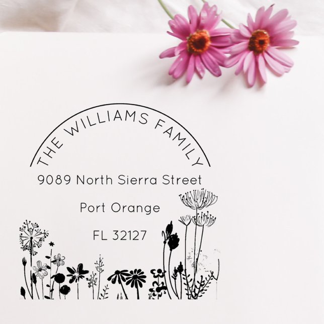 Rustic Floral Modern Family Return Address Rubber Stamp (Rustic floral wildflowers family return address stamp)