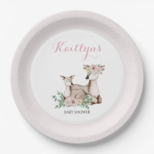 Rustic Floral Mommy and Baby Deer Baby Shower Paper Plate