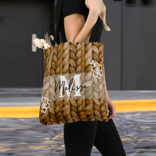 Rustic Floral Monogram Tote Bag   Gift for Her