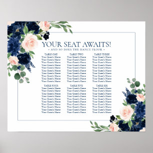 Rustic Floral   Navy Burgundy Garland Seating Poster