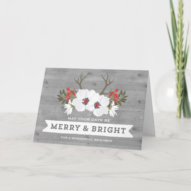 Rustic Floral Neighbour Christmas Holiday Card (Front)