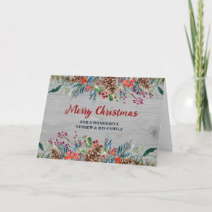 Rustic Floral Nephew & Family Merry Christmas Card