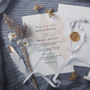 Rustic Floral Neutral Budget QR Code Wedding Invitation