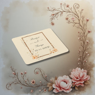Rustic Floral Neutral Wedding  Square Paper Coaster