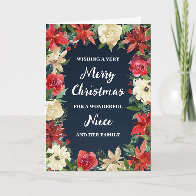 Rustic Floral Niece & Family Merry Christmas Card (Front)