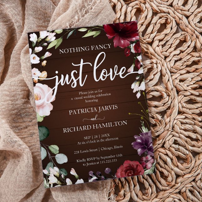 Rustic Floral Nothing Fancy Just Love Wedding  Invitation (Creator Uploaded)