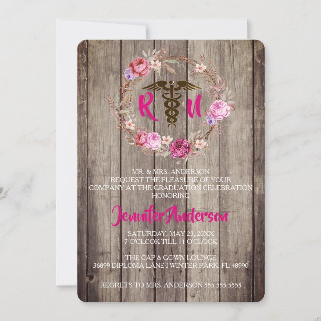 Rustic Floral Nursing School Graduation Invite (Front)