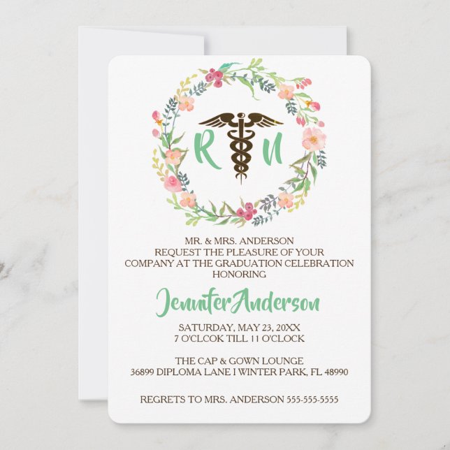 Rustic Floral Nursing School Graduation Invite (Front)