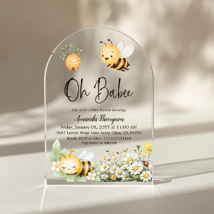 Rustic Floral Oh Babee Honey Bee Baby Shower Acrylic Invitations