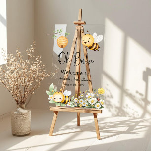 Rustic Floral Oh Babee Honey Bee Baby Shower Acrylic Sign